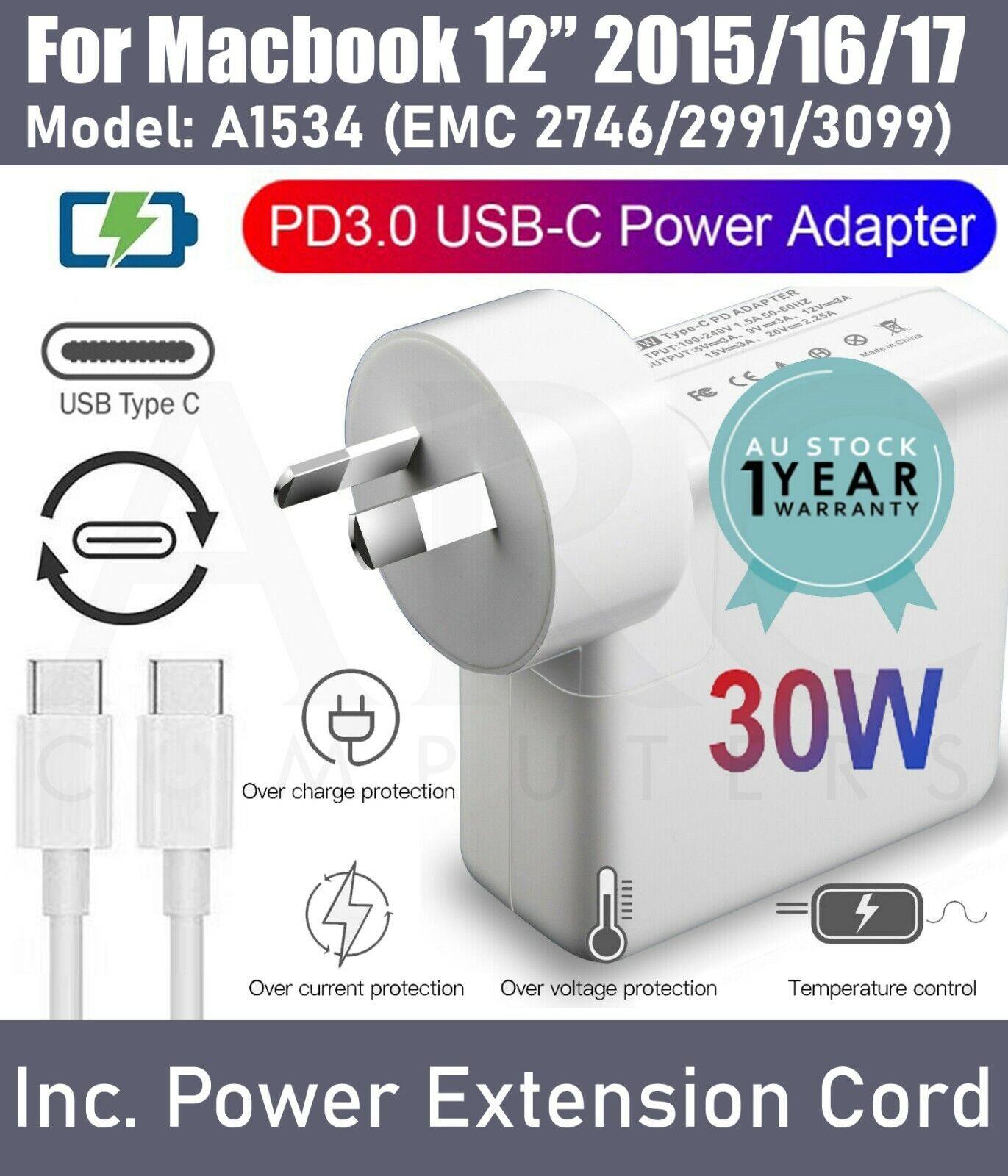 30W USB-C Type-C AU Laptop Charger Apple Macbook 12 Retina 2015 2016 2017 A1534 - BESTA